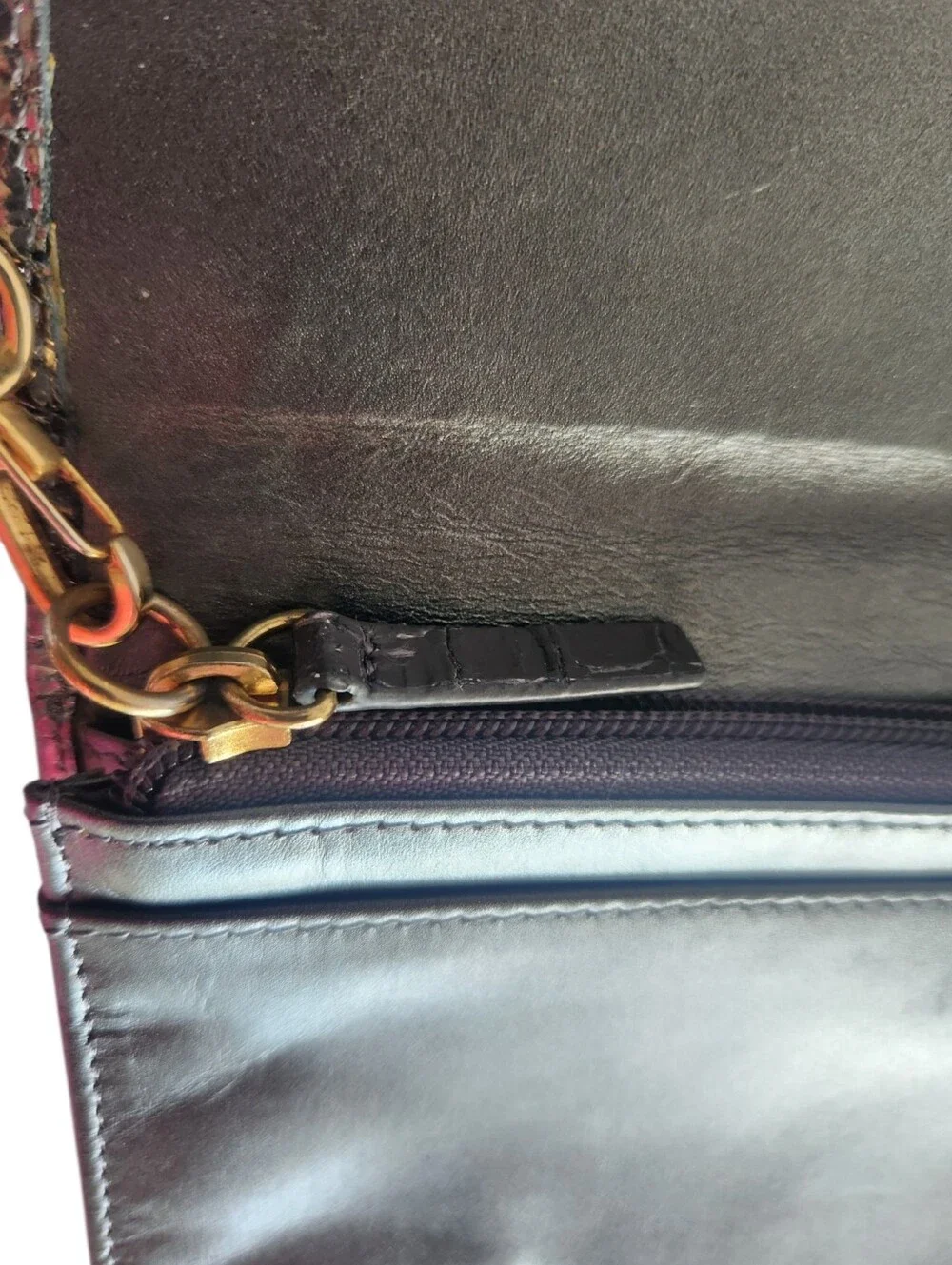 Lodis Metallic Silver Croc Embossed Leather Clutch Wristlet